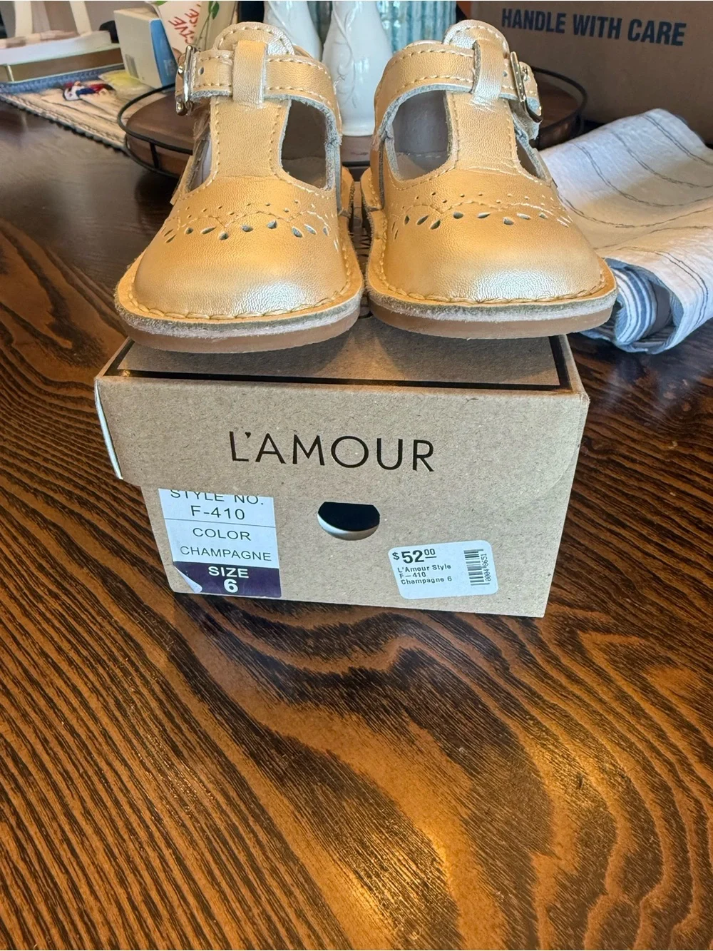 L'Amour Champagne T-Strap Girls Mary Janes